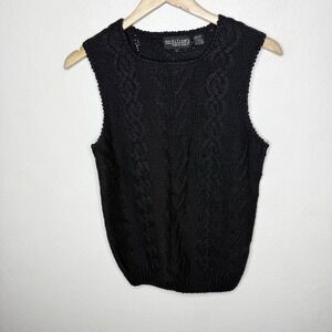 Nordstrom Black Silk Rayon Cable Knit Sleeveless‎ Sweater Vest Women's Large